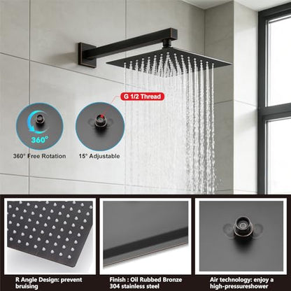 Midanya Shower System with Tub Spout,Bathtub Shower Faucet Set with Square Rainfall Head and Handheld Sprayer Wall Mount Tub Faucet Set with Valve and Trim Kit,10 Inch Oil Rubbed Bronze - color: Oil Rubbed Bronze, size: 10 Inch