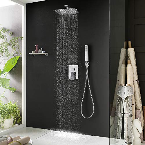 Iriber Chrome Shower System 10 Inch High Pressure Rainfall Shower Head and Shower Faucet Combo Set - color: Chrome 04