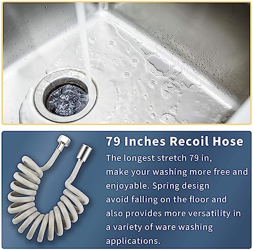 CECEFIN Kitchen Sink Sprayer Hose Attachment for Faucet, 79" Recoil Hose | Kitchen Faucet Head Replacement, Pressurized Water Saving Aerator &Diverter Valve, Bathroom/Utility Faucet Sprayer Attachment - color: F- Grey- ON/OFF Pause Sprayer