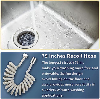 CECEFIN Kitchen Sink Sprayer Hose Attachment for Faucet, 79" Recoil Hose | Kitchen Faucet Head Replacement, Pressurized Water Saving Aerator &Diverter Valve, Bathroom/Utility Faucet Sprayer Attachment - color: F- Grey- ON/OFF Pause Sprayer