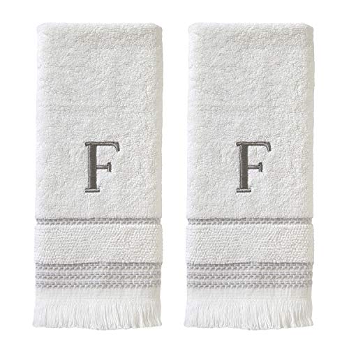 SKL Home Casual Monogram Hand Towel Set, F, 16x26, White 2 Count - color: Casual Monogram Hand Towel Set, size: Hand Towel Set, style: F