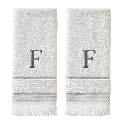 SKL Home Casual Monogram Hand Towel Set, F, 16x26, White 2 Count - color: Casual Monogram Hand Towel Set, size: Hand Towel Set, style: F