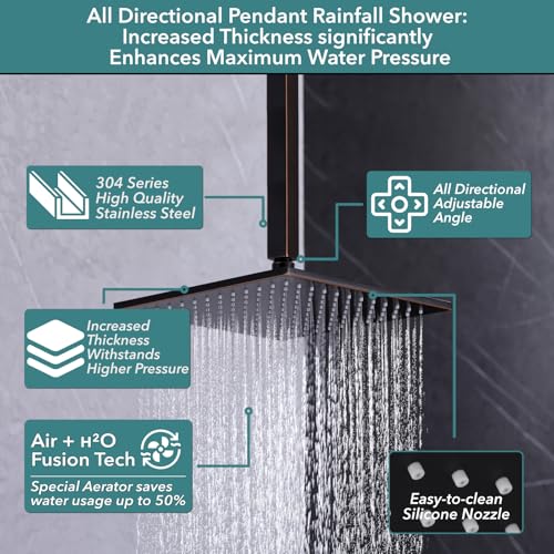 VANFOXLE Shower Faucet Set Oil Rubbed Bronze Modern Shower System | Push Button Diverter, 12 Inch Ceiling Mount Rain Head Increased Thick, 6 Inch Side Head, 2-in-1 Handheld Sprayer - color: Oil Rubbed Bronze, style: 12"+6" Head