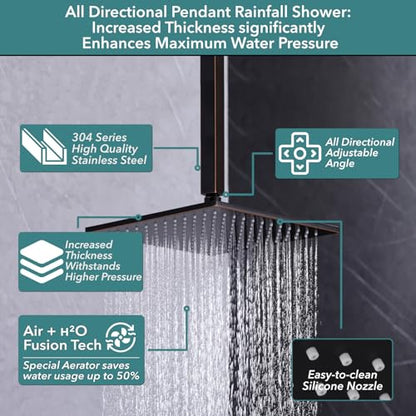 VANFOXLE Shower Faucet Set Oil Rubbed Bronze Modern Shower System | Push Button Diverter, 12 Inch Ceiling Mount Rain Head Increased Thick, 6 Inch Side Head, 2-in-1 Handheld Sprayer - color: Oil Rubbed Bronze, style: 12"+6" Head