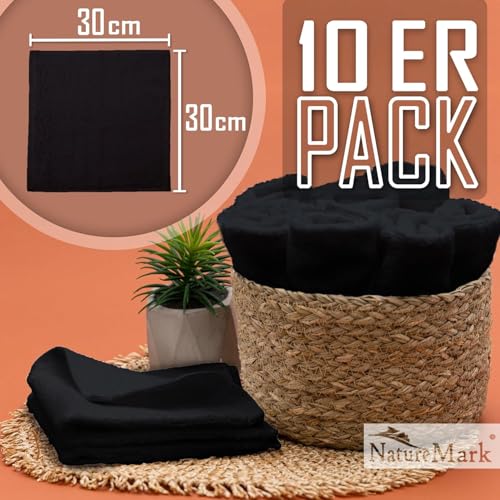 Set of 10 Washcloths Made of 100% Cotton - Soft and Absorbent Face and Hand Towels - Practical for Bathroom and Kitchen - 12 x 12 in (Black) - color: Black