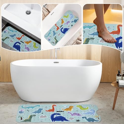 Bath Tub Shower Mat Non Slip Kids Bathtub Mat Anti Slip Baby Bath Mat for Tub 40 x 16 Inch Extra Long Toddler Bath Mat with Suction Cups and Drain Holes for Bathroom Floor,Machine Washable,Dinosaurs - color: Dinosaurs
