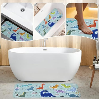 Bath Tub Shower Mat Non Slip Kids Bathtub Mat Anti Slip Baby Bath Mat for Tub 40 x 16 Inch Extra Long Toddler Bath Mat with Suction Cups and Drain Holes for Bathroom Floor,Machine Washable,Dinosaurs - color: Dinosaurs