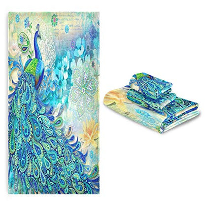 ALAZA Towels Set of 3 Peacock Hand Towel Bath Towel Washcloth Soft Thin Face Guest Towel Kitchen Tea Dish Towels Bathroom Decorations Housewarming Gifts - color: Multi07