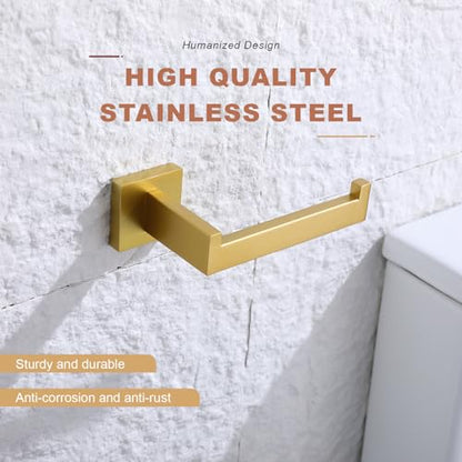 TASTOS Toilet Paper Holder Brushed Gold, Toilet Tissue Roll Holders Dispenser and Hangers Wall Mounted for Bathroom & Kitchen, Stainless Steel Modern Square Style - color: Brushed Gold, size: Square (1 pack)