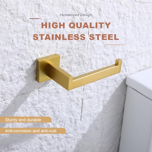 TASTOS Toilet Paper Holder Brushed Gold, Toilet Tissue Roll Holders Dispenser and Hangers Wall Mounted for Bathroom & Kitchen, Stainless Steel Modern Square Style 2 Pack - color: Brushed Gold, size: Square (2 pack)