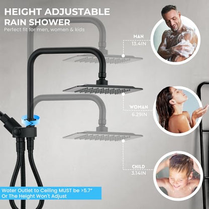 Dual Shower Head Combo, 8'' High Pressure Rain Shower Head with Handheld Spray, 6+1 Spray Settings Handheld Showerhead, Height Adjustable, One-touch Pause Button, Matte Black - color: Black