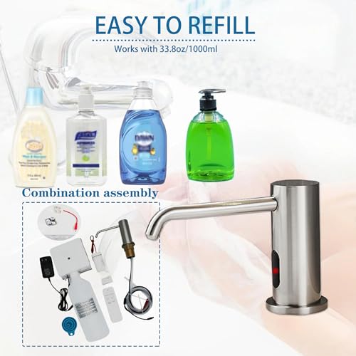 Touchless Automatic Built in Sink Soap Dispenser Infrared Sensors Soap | Electric Sensor Soap Dispenser With Bottle And Pump Commercial Accessory For Kitchen Bathroom And Public Wash Sink Daily Use - size: Drip-Silver - Brushed