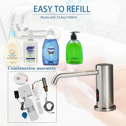 Touchless Automatic Built in Sink Soap Dispenser Infrared Sensors Soap | Electric Sensor Soap Dispenser With Bottle And Pump Commercial Accessory For Kitchen Bathroom And Public Wash Sink Daily Use - size: Drip-Silver - Brushed