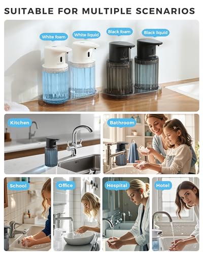 Automatic Soap Dispenser Touchless, Rechargeable Liquid Soap Dispenser | with Adjustable Dispensing Levels,10oz/300ml, IPX7 Waterproof Infrared Sensor for Bathroom & Kitchen Countertop - color: Black, style: Liquid