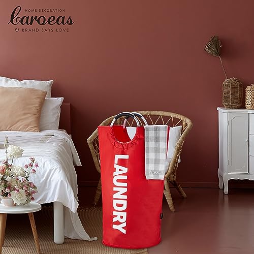 Caroeas 125L Laundry Basket,Large Laundry Hamper, Laundry Bag with Padded Handles, Clothes Hamper Stands Up Well, Collapsible Free Standing Easy Storage Washing Bin (Red,125L) - color: Red, size: 125L