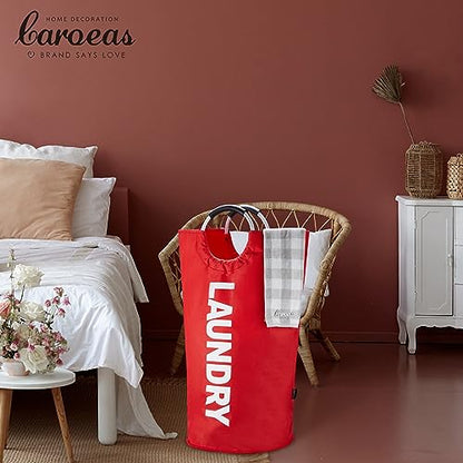 Caroeas 125L Laundry Basket,Large Laundry Hamper, Laundry Bag with Padded Handles, Clothes Hamper Stands Up Well, Collapsible Free Standing Easy Storage Washing Bin (Red,125L) - color: Red, size: 125L