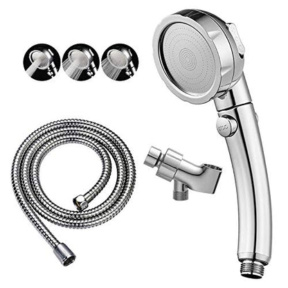 KAIYING High Pressure Handheld Shower Head with ON/OFF Pause Switch | 3 Spray Modes Shower Wand with Shut Off Button, Camper & RV Showerhead with Hose & Angle Adjustable Bracket, Chrome Finish - color: Chrome