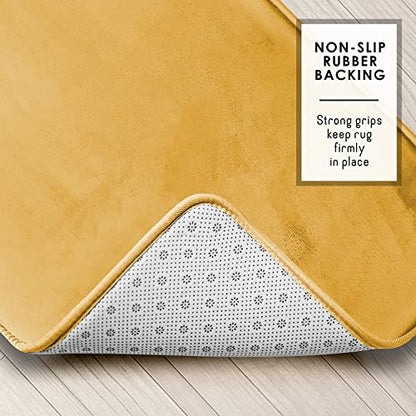 Clara Clark Bathroom Rug Set, 3 Piece Velvet Memory Foam Bath Mats with Non-Slip PVC Backing, Gold - color: Camel Gold