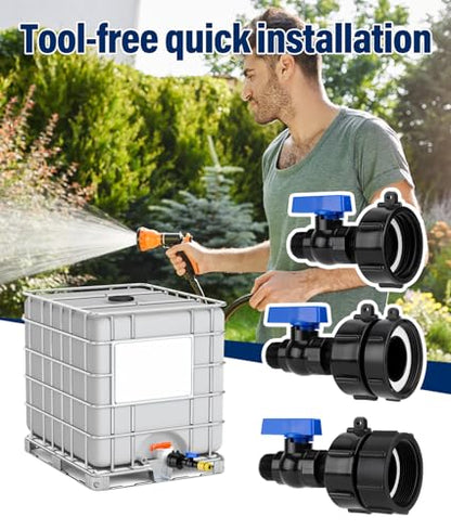 3 Sizes 3-in-1 IBC Tote Hose Adapter 2.44" Fine, 2" Fine and 2" Coarse Thread, 275-330 Gallon Water Tote Tank Hose Adaptor, Faucet Adapter for Garden Hose Connector