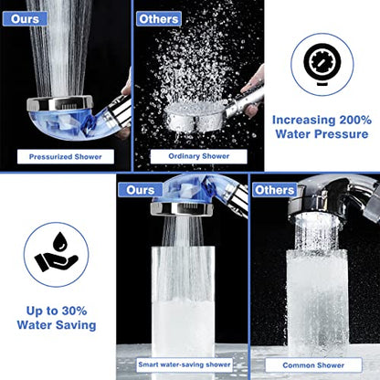 High Pressure Shower Head with Hose, REHAVE Water Saving RV Handheld Shower Head, Shower Sprayer, 3 Mode, Handheld Spray Showerheads for Dry Skin Hair Loss, Purifying Filtration Mineral Stone Beads - style: 3 Spray Settings
