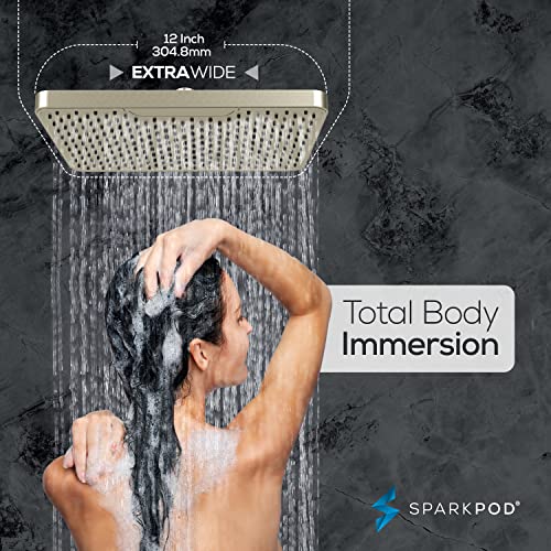 SparkPod 12 Inch Rectangle Rain Shower Head - Ceiling or Wall Mount Rainfall Shower Head - Large Coverage Showerhead - Brass Ball Joint with 360° Adjustment - 1-Min Install (Elegant Brushed Nickel) - color: 2 - Elegant Brushed Nickel 12 Inch Rectangle, st
