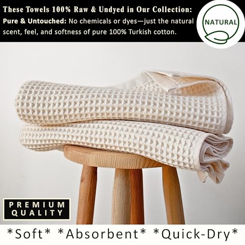 PÜSKÜL Natural 100% Turkish Cotton Waffle Bath Towels Set of 2, Extra-Large | Raw-Undyed, Oversize 32x63" Bath sheet towel for bathroom & beach. Honeycomb-Waffle weave, Premium oeko-tex made in Turkey. - color: Natural Raw-undyed, size: Bath Towels - Pack