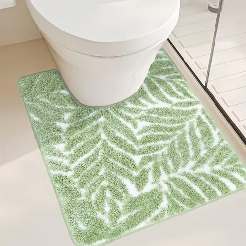 Sage Green Toilet Rug U Shaped Washable Mat for Bathroom Floor 24x20 Non Slip Washable Bathroom Rugs Around Toilet Rug Bath Mat - color: Sage Green, size: 1'8" x 2' (U-Shape)