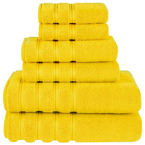 American Soft Linen 100% Carde Cotton 6 Piece Towel Set, 590 GSM Heavy Weight Soft Absorbent Turkish Towels for Bathroom, Sun Yellow - color: Yellow