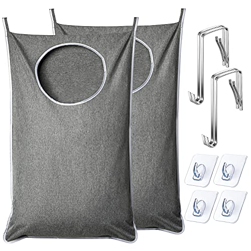 ANSTROUT XL Hanging Laundry Hamper, Extra Large Tear-resistance Door Hamper with 2 Types Hooks for Dirty Clothes, Save Bathroom Space Hanging Laundry Bag (36.5x 22 Inch,Grey) - color: Grey-2pack