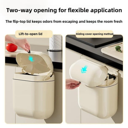 Xuanheju Wall Mounted Trash Can with Lid, 9L Touch-Kind Kitchen & Bathroom Garbage Bin, Water-Resistant Oval Wastebasket for Narrow Spaces, Under Sink, Cabinet - Anchola Red/Cream White (Cream White) - color: Cream White