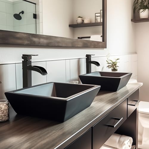 Bronze Waterfall Vessel Sink Faucet, Brass 12 Inch Tall Bathroom Faucets Single Hole Single Handle for Bathroom Bowl Sink with Pop-up Drain & Hoses for Vanity Countertop Modern Farmhouse - color: Oil Rubbed Bronze - Farmhouse