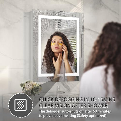 24 x 30" Wall-Mounted LED Bathroom Medicine Cabinet, Anti-Fog, 3 Color Temp | Surface-Mount/Recessed, Double-Sided Mirror Cabinet with DTC Silent-Close Hinges, Adjustable Tempered Glass Shelf - size: 24W x 30H Inch