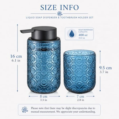 Bathroom soap Dispenser and Toothbrush Holder Set | Bathroom Accessories 2 pack cup and toothpaste holder blue glass - color: Navy Blue