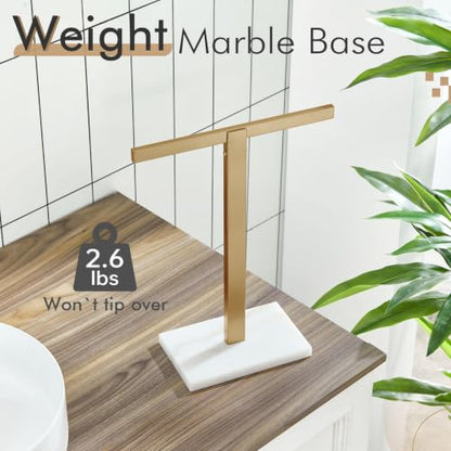 KOKOSIRI Hand Towel Holder Stand Towel Rack with Marble Base for Bathroom Kitchen Vanity Countertop, Champagne Bronze Stainless Steel 15.7'' Height THS0002-SM-CPG - color: Champagne Bronze, size: 1-Bar