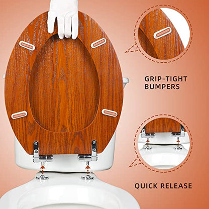 Elongated Toilet Seat Molded Wood Toilet Seat with Quietly Close and Quick Release Hinges, Easy to Install also Easy to Clean by Angol Shiold (Elongated, Brownish Yellow) - color: Brownish Yellow, size: Soft Close Hinge