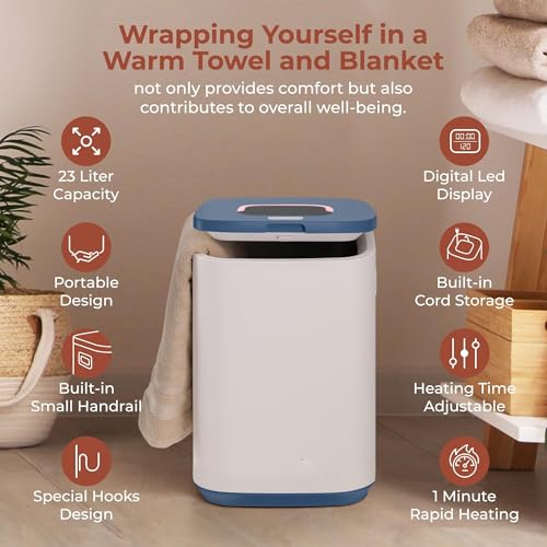 Bucket-23L Capacity Hot Warmer with Timer Function, Fits Up to Two Oversized Towels for Bathroom(Blue) - color: Blue
