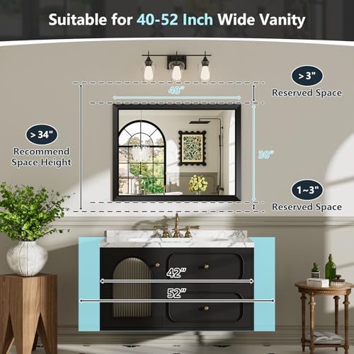 40x30 Inch Black Bathroom Mirror for Wall, Beveled Framed Rectangle Bathroom Vanity Mirrors for Over Sink, Bedroom, Living Room, Entryway, Anti-Rust, HD Tempered Glass, Horizontally/Vertically - size: 40"L x 30"W
