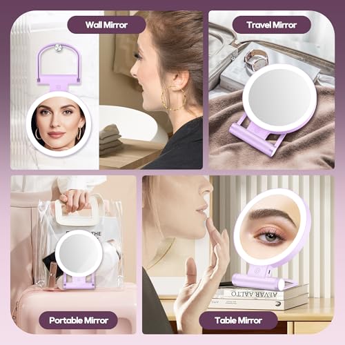 Magnifying Mirror with Light 30X, Double-Sided 1X/30X Magnifying Makeup Mirror with Tweezer, 2000mAh 3 Colour Modes with Adjustable Brightness,Foldable Travel Mirror(Purple) - color: Purple