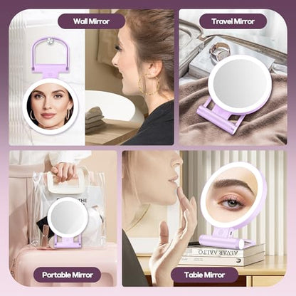 Magnifying Mirror with Light 30X, Double-Sided 1X/30X Magnifying Makeup Mirror with Tweezer, 2000mAh 3 Colour Modes with Adjustable Brightness,Foldable Travel Mirror(Purple) - color: Purple
