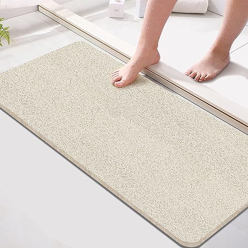 godehone Shower Mats Non Slip Without Suction Cups, PVC Loofah Bathroom Mats, Loofah Mats for Shower and Bathroom, Quick Drying, 15.7× 36 Inch, Beige - color: Beige, size: 36" x 15.7" (Rectangular)