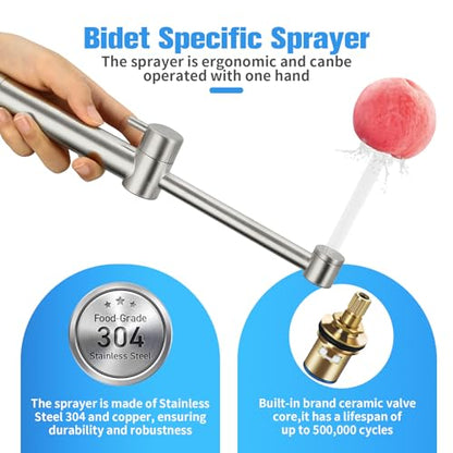 Brushed Nickel Handheld Warm Water Bidet Sprayer Mounted on the Wall, Concealed Hot and Cold Bidet Sprayer with Mixing Valve for Toilet - color: Brushed Nickel