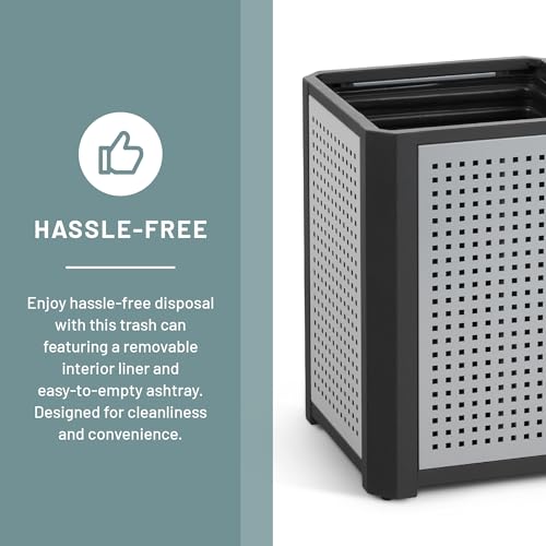 Safco Evos Steel Trash Can, 15 Gallons, Indoor and Outdoor Use, Heavy Duty Garbage Can with Plastic Liner and Ashtray - size: 15 Gallon, style: Side Open/Ash Urn