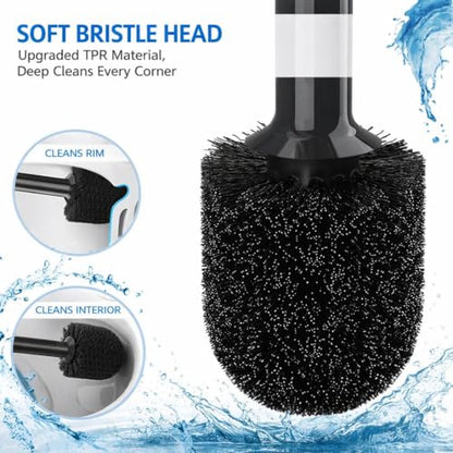 2-in-1 Toilet Bowl Brush and Plunger Set - Toilet Plunger Brush Set for Bathroom - Heavy Duty Rubber Plunger and Durable Toilet Brush, Compact Bathroom Cleaning Set for Home, Apartment (Black)