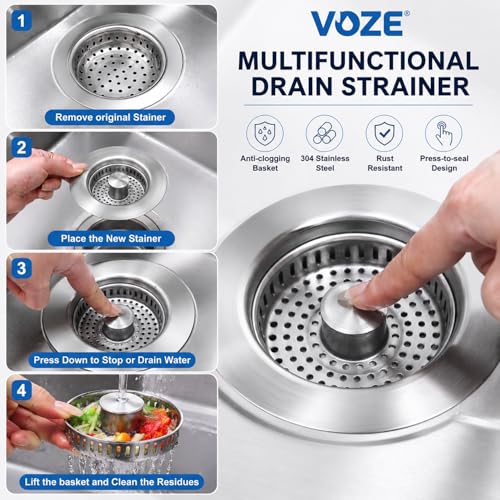 2 Pack Kitchen Sink Drain Strainer & Stopper with Basket, Stainless Steel Drain Plug Cover Catcher for Food Waste - Sink Accessories for Home or Kitchen Sink Shroom Fit US Standard 3-1/2'' Drain Hole