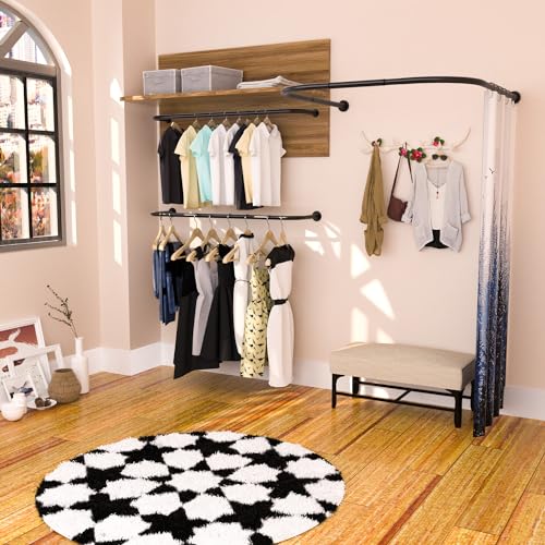 U Shaped Shower Curtain Rod (Both sides: 31.5"-47", Middle: 34.7"-43") Adjustable Genuine 304 Stainless Bathroom Bathtub Shower Curtain Rod Rack with 12 Shower Curtain Rings - Black - color: U Shaped Black, Length on both sides: 31.5"-47",Middle width:34.