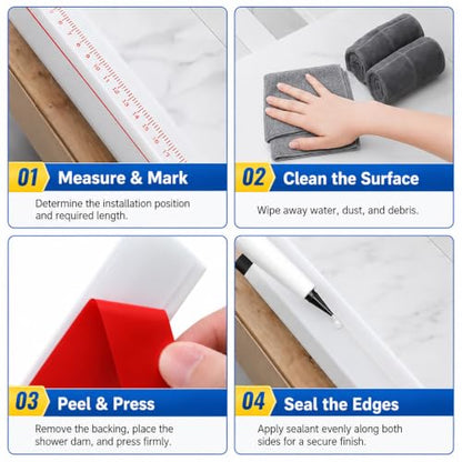 Shower Threshold Water Dam, 67 in Flexible Barrier, Transparent | Flexible peel-and-stick water barrier for shower thresholds, sink edges, and countertops; 67 x 0.79 x 0.47 in - color: Transparent, style: 67Inch