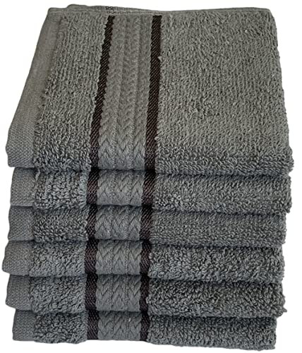 Washcloths Set of 6, 100% Ring Spun Cotton Zero Twist Wash Cloths for Body and Facewash Design to exfoliate Your Hands, Soft and Absorbent Machine Washable, 12 x 12 Inch. - color: Grey
