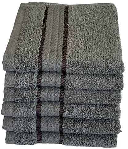 Washcloths Set of 6, 100% Ring Spun Cotton Zero Twist Wash Cloths for Body and Facewash Design to exfoliate Your Hands, Soft and Absorbent Machine Washable, 12 x 12 Inch. - color: Grey