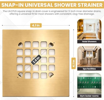 4-1/4” Square Snap-in Champagne Bronze Shower Drain - Stainless Steel Replacement - 4.25 inch Durable Floor Cover -Snap-in - Easy Installation Universal Grate Strainer - color: Champagne Bronze
