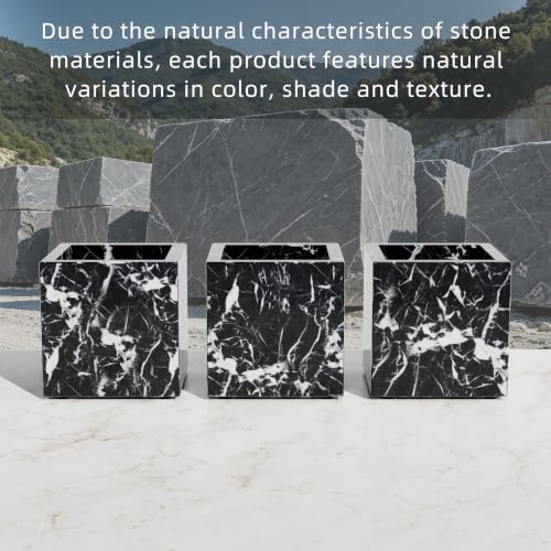 Rectangular Toothbrush Holder,Pencil Cup,3.9x3.9x3.9in,Black | Marble Pen Holders with Natural Patterns,Makeup Brush Organizer with Anti Slip Foot Pads,Stone Utensil Container for Office - color: Black